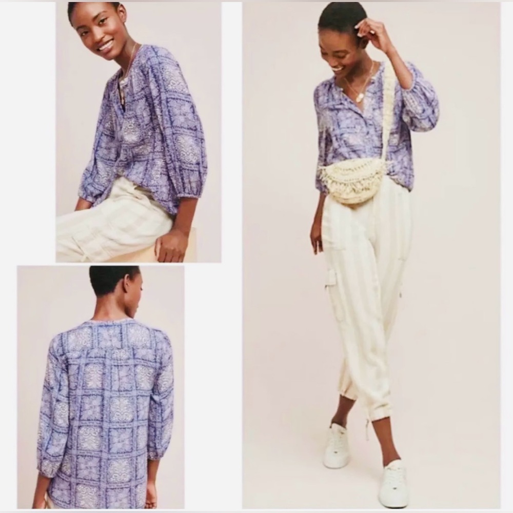 {Anthropologie | akemi + kin} Coconino Blue & Purple Peasant Top